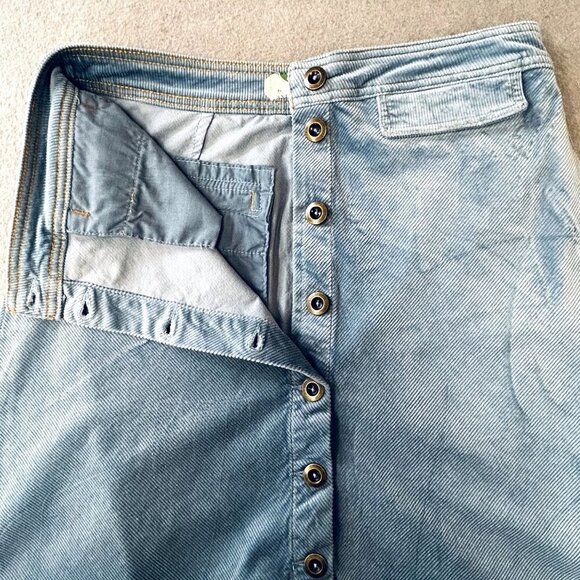 Anthropologie Sky Light Blue Corduroy Skirt Size 2 Button-Front A-Line Pockets - Picture 4 of 12
